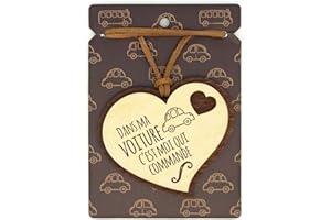 POWER GIFT DANS MA VOITURE... Pendentif pour rétroviseur en Bois 2 épaisseurs avec cordelette en Cuir. Cadeau Original Qui Vient du cœur pour Vos Proches. (09).