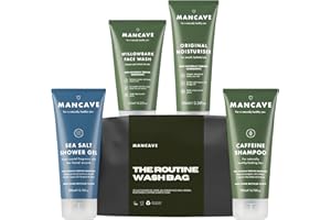 ManCave Set Regalo con Beauty Uomo, Gel Doccia, Shampoo Uomo e Sapone Corpo, Crema Idratante, Scrub e Detergente Viso, Regalo Uomo Ecologico e Vegano, Prodotto in Inghilterra