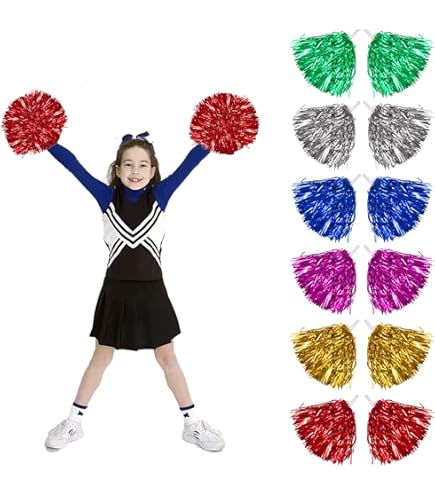 4 Pompon Cheerleader Blu Metallizzati - Con Manico Antiscivolo - Foto 11