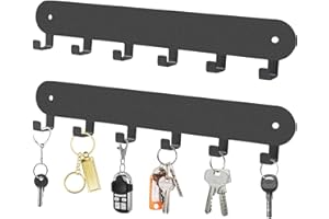 AIVORO Porte Clef Mural, 2 Pièces 6 Crochets Porte Clef Clef Mural Accroche, Sans Perçage, Boîte De Rangement Pour Clés Pour Entrée, Salon, Cuisine (Noir)
