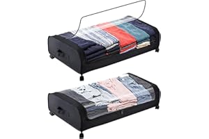 JAECU 2PCS Bolsas Almacenaje Ropa Debajo de la Cama con Ruedas, 50L Bolsa Almacenamiento Plegable con Ventana Transparente, Organizador Armario para Abrigos Mantas Edredones