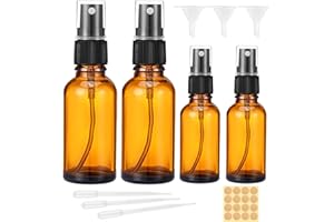 Ailvor Amber Glass Spray Bottle, 4pcs Empty Small Spray Bottle 30ml, 50ml, Refillable Fine Mist Spray Bottle with Dropper, Funnels, Label for Cleaning, Aromatherapy, Perfume, Cosmetic Travel Sprays