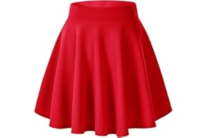 STAR FASHION Women's Basic Solid Versatile Stretchy Flared Casual Mini Skater Skirt