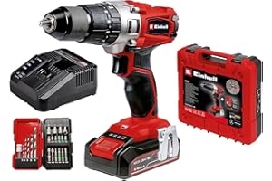 Einhell Trapano a percussione TE-CD 18/2 Li-i +22 (1x2,5Ah) (ioni di litio, 18 V, 44 Nm, trasmissione a 2 velocità, batteria da 2,5 Ah, caricatore rapido, scatola da 22 punte e valigetta)