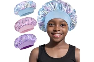 Ainelure Kids Hair Bonnet, 3 Pack Satin Hair Bonnets for Kids Girls Toddler Gift, Satin Shower Caps for Kids UK