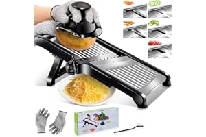 HEVOL Mandolina de Cocina Multifuncional Cortador de Verdura Profesional y Ajustable Mandolina de Acero Inoxidable con Cuchillas Afiladas para Formas Diferentes de Corte en Rodaja y Julienne