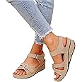 Sandals for women UK Clearance, Orthopedic Shoes for Women Plantar Fasciitis, Comfort Wedge Sandals, Open Toe Ankle Strap Sandals, Summer Wide Fit Cushion Walk Leather Sandals with Arch Support