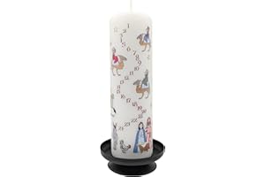 Alison Gardiner The Nativity Advent Pillar Candle – Unscented Wax Christmas Countdown, 70hr Burn, Handmade in UK – Festive Candle for Table, Mantelpiece & Seasonal Décor