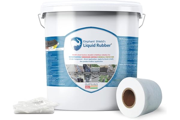 Elephant Shield Liquid Rubber For Long Lasting Ready To Use Waterproofing For Sheet Joints And Bolt Holes,Gutter Joints, Roof And Wall Crack, Solar Panel, Cut Out, Damp Wall Qty- 5Ltr With RF Fabric