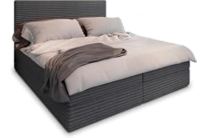 Masseno Boxspringbett PISA 180x200 cm Komplett-Set mit Matratze und Topper, Polsterbett mit Zwei Bettkästen -Graphitfarben, TILIA 90