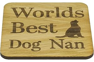 SHG at Home Worlds Best Dog Nan Oak Veneer Coaster – Gift for Nanny from the dog- great new puppy -fun special Birthday present dog. 9.8cm x Drinks Mat., Beige