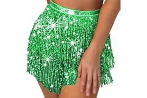 Flovel Gonna con Nappe con Paillettes Danza del Ventre Sciarpa all'anca Costume da Rave Gonna con Frange Abito da Rave per Donne e Ragazze