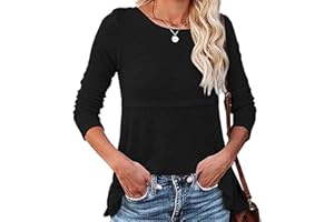 Hanaoops Maglietta a Maniche Lunghe da Donna Felpa a Girocollo Sciolta Top Elegante con Ritaglio Camicia Casual Solida di Base