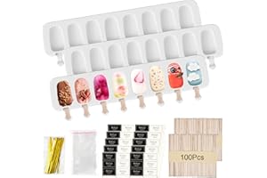 OBCARN 3 Piezas Moldes para Helados Silicona, Moldes para Paletas 8 Cavidades, Moldes para Polos Sin BPA, Popsicle Moldes con 100 Palitos de Helado, 50 Bolsas, 50 Alambres para Envolver y 60 Pegatinas