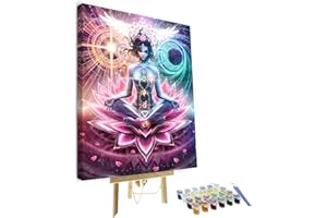 TISHIRON Paint by Numbers DIY Indian Buddha Meditation 7 Chakra Yoga Paint by Numbers Kits (with Frame) for Adults Kids Gift Drawing Paintwork Home Decor with Paintbrushes Tools 16x20inch