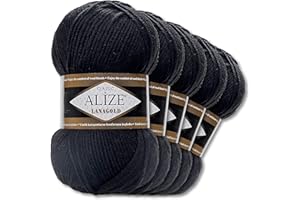WOHNKULT Alize 5 x 100 g Lanagold Wolle | 53 Auswahl | Stricken Häkeln Wolle (60 | Schwarz)