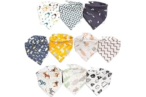 GUANGYU Baby Dreieckstuch Lätzchen Baumwolle, 10 PACK Halstuch Spucktuch Lätzchen mit Druckknopf für Baby Jungen & Mädchen Größenverstellbar (1)