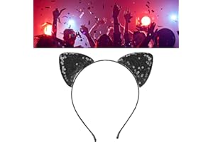 BETUED Cerchietto Bambina, Orecchie da Gatto, Cerchietti Bambina, Cerchietto per Orecchie Cerchietti per Capelli con Orecchie di Gatto Reversibili con Paillettes Lucidi con Orecchie di Gatto(Nero)