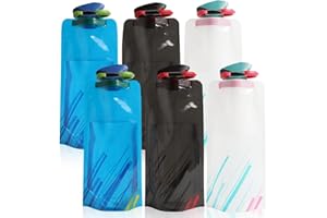 Chanurae 6 x składana butelka na wodę, 700 ml, wielokrotnego użytku, z zakrętką, składana, elastyczna butelka na wodę z zakrętką, na wędrówki, przygody, podróże
