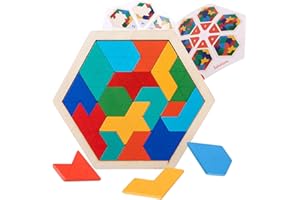 MSPEBEC Drewniane puzzle Geometryczny Tangram Kolorowy kształt Logika 3D Gra IQ Łamigłówka Zabawka Prezent dla nastolatków (kolorowe)