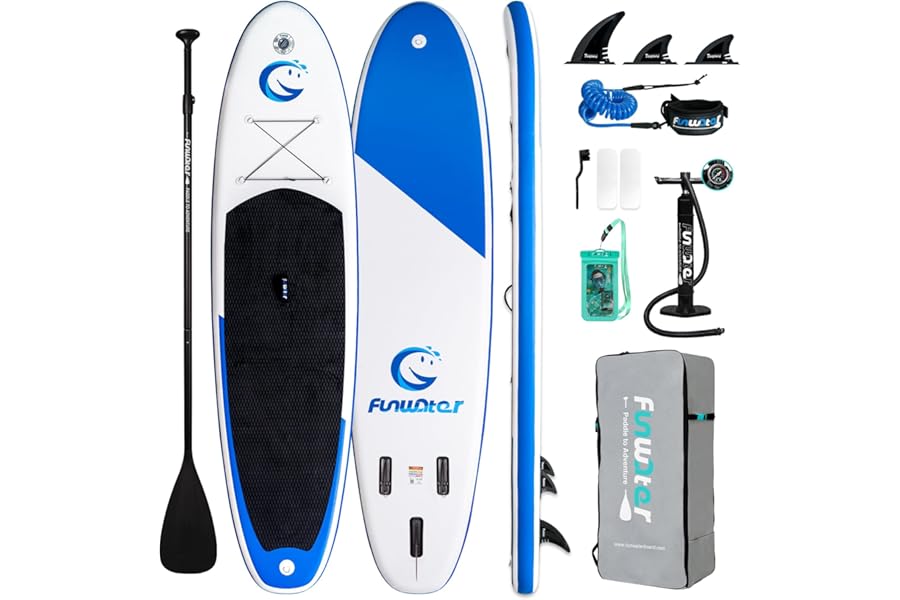 FunWater Inflatable Stand Up Paddle Board Ultra-Light PaddleBoards with SUP,3 Fins,Adj Paddle,Pump,Backpack,Leash