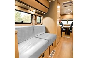 SYLC Samt Bezüge Für Wohnwagenpolster, rutschfeste Wohnmobil Sitzbezüge Mit 2 Cord, Sofa Sitzkissenbezug Für Schonbezug Wohnwagen Polster (Light Grey,Rectangle S)