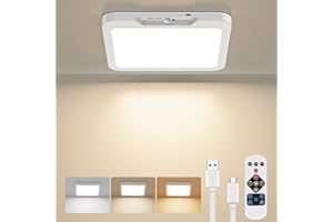 Lysumurl Rechargeable Ceiling Light with Remote, 7500mAh Battery Operated LED Ceiling Lamp Motion Sensor, 3 Colour Temperatures, Magnetic Wireless Mount Shower Light for Shed Loft Garage Hallway