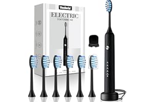 Vexloria Brosse a Dent Electrique Adulte Enfant avec 6 Têtes de Brosse, 5 Modes et Minuterie, IPX7 Brosse à Dents Électrique Ultrasons pour Femmes Hommes, Noir