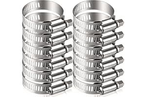 Litensh Clips de manguera de acero inoxidable, abrazaderas de manguera de engranaje helicoidal abrazadera de tubería, abrazadera de tubería de combustible (33-57MM, 12PCS)