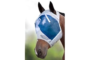 Harrison Howard CareMaster Maschera Anti-Mosche per Cavallo UV Protezione Argento/Blu (XL; Extra Full)