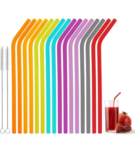 18 Stück Wiederverwendbare Silikon-Strohhalme – Bunt, Mit 2 Reinigungsbürsten, Für Kinder & Erwachsene