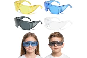 GWEOR 4 st. skyddsglasögon för barn, justerbara skyddsglasögon med imma linser - blå, transparent, grå, gul - ögonskydd för vetenskapliga experiment och spel