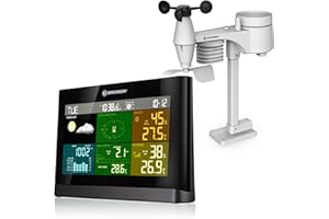 Bresser Station Météo Sans Fil Avec Capteur Extérieur 5 En 1 (Température, Pression Atmosphérique, Humidité De L’air, Vitesse Du Vent, Pluviomètre), 20,2 x 13,8 x 3,8 cm