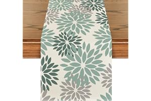Artoid Mode Blumen Wasser Grün Dahlien Frühling Tischläufer, Saisonnal Sommer Küche Tisch Dekoration Drinnen Urlaub Party Dekor 40x180 cm