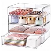 SortNStore makeup organizer 2-piece 4 drawers non-slip mats | Stackable chest of drawers for office, bedroom, bathroom