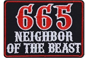 EXPRESS-STICKEREI Toppa ricamata da applicare con ferro o cucitura: "666 Patch Metallo Pesante "665 - Vicino della bestia" Patch annodabile/stirabile | Patch Rocker per Abiti su tutti i tessuti | 90x65mm