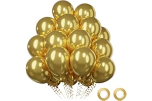 QIFU Ballons Dorés, 52 Pièces Ballons Dorés Métalliques Balloons Latex Guirlande Balloons Ensemble, Anniversaire Baby Shower Décoration Fête Mariage, 12 Pouces