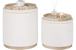 Bonlife Round White Ottoman with Storage Set of 2,Makeup Vanity Stool Chair,Ottoman Coffee Table for Living Room,Bedroom,Dining Room,39x39x44cm