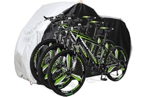 DerBlue Bike Cover for 2 Bikes or 3 Bikes with Lock Hole Reflective Safety Loops for Mountain Bike/Road Bike Outdoor Storage, Waterproof, Anti-UV, 210D Nylon Heavy Duty Ripstop Material