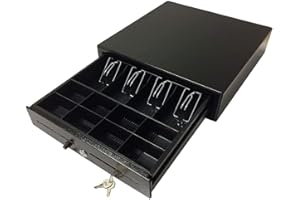ACROPAQ Caja registradora - Apertura manual a pulsador, 41 x 41 cm, Con caja monedas, Encajable bajo cantador - Cajon caja registradora, Caja registradora negocio - Negro