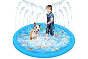 ALEDERWAYS Splash Pad for Kids, Round Sprinkler and Splash Water Play Mat, Dog Paddling Pool, Foldable Summer Garden Outdoor Sprinkler Play Mat Fun Backyard Fountain for Kids Pet Pool Water Toy (Blue 100cm)