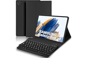 IVEOPPE Funda con Teclado para Samsung Galaxy Tab A8 10.5 2022/2021 (SM-X200/X205/X207), Funda de Cuero Ultra Delgada,Teclado Español Ñ Bluetooth Inalámbrico Magnético Desmontable, Negro