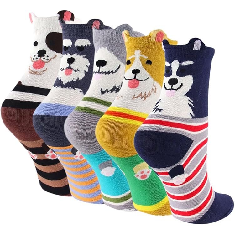 Rokmym Damessokken, katoen, 5 paar, schattige grappige kleurrijke sokken, thermische sokken, ademend, zacht, katoenen sokken, sneakers, korte sokken, sportsokken, vrouwen, meisjes, sokken, Katten, One