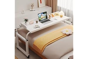 GLHKFBD Über-Betttisch Beistelltische fürs Wohnzimmer,Bett-Computertische mit Rädern，45.28"-82.68" langes verstellbares Mobile Nachttisch/Pflegehilfsmittel Betttische (Weiß)