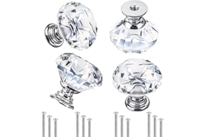Yolev 4 Sztuki Gałek Meblowych z 3 Śrubami 30 mm - Kryształowy Kształt do Szuflad, Drzwi, Komody, Szafy, Biura
