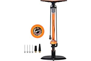 GOBKO Bike Standpumpe, Standluftpumpe, Fahrradpumpe mit großem Manometer zur Druckanzeige, Dualkopf passend für alle Ventile