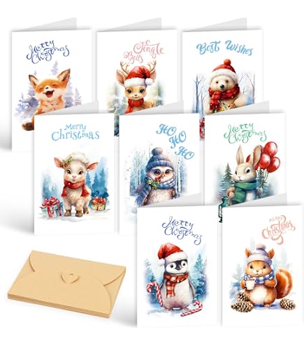 Lot De 8 Cartes De Noël Carrées Avec Enveloppes - 14,5x14,5 Cm, Papier Qualité Supérieure - Impression Allemagne, Sans Texte - 5