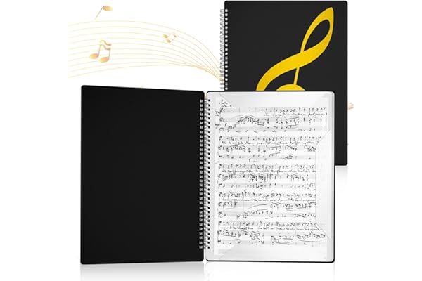 Classeur à musique A4, Classeur à musique 40 pages, imperméable en plastique pour partitions de piano, guitare et violon (Noir)