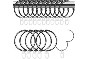 Hengxinchen 15 Stück 50MM Gardinenringe mit 30 Stück Kunststoff Gardinenhaken, Vorhangringe Metall,Gardinenhaken für Ringe,Vorhang Ringe,Gardinen Ringe für Stange Vorhänge und Gardinenstangen(schwarz)