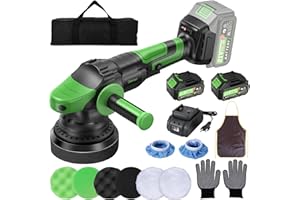 Ginour Pulidora Coche 21V con 2 Baterías de 3Ah, 900W Motor Sin Escobillas, Kit de Pulidora Orbital Coche, Pulidora Excéntrico con 15mm de Orbita 3 Velocidades, 2000-6000RPM